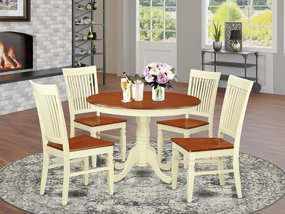 East West Furniture HLWE5-BMK-W 5 Piece Dining Room Table Set Includes a Round Kitchen Table with Pedestal and 4 Dining Chairs, 42x42 Inch, Buttermilk & Cherry
