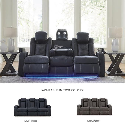Signature Design by Ashley Fyne-Dyme Contemporary Power Reclining Sofa with USB Charging Ports and Adjustable Headrest, Blue