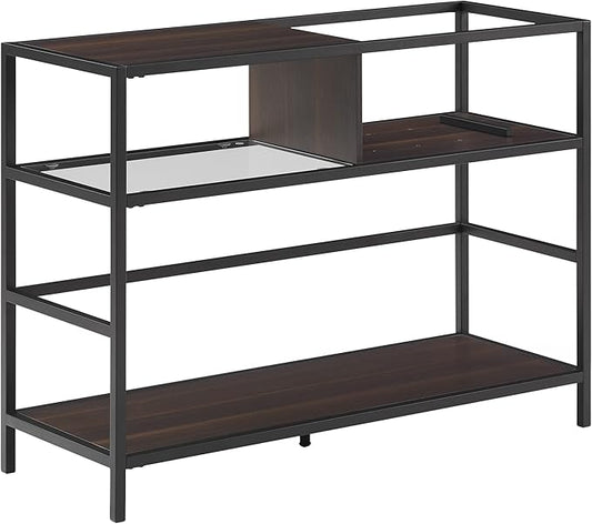 Crosley Furniture Provo Console Record Player Stand with Storage for Vinyl Records, Matte Black/Brown