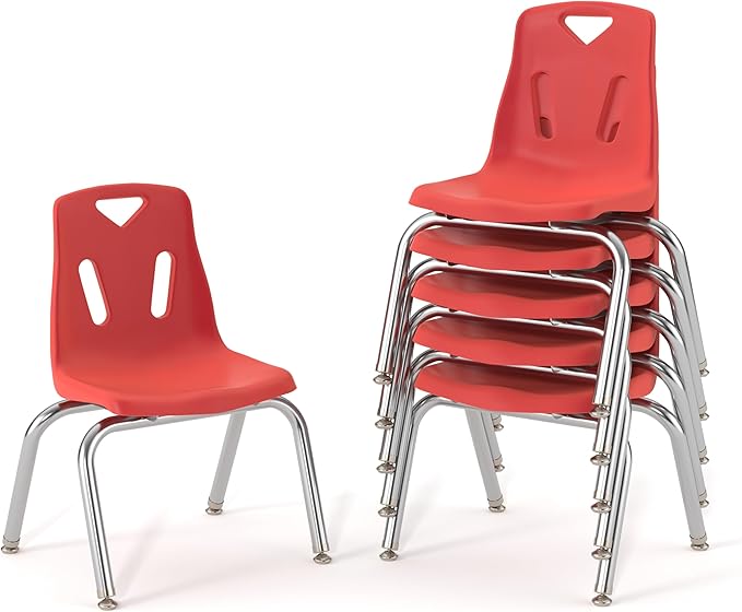 Berries Jonti-Craft 8140JC6008 Stacking Chairs with Chrome-Plated Legs, 10" Height, Red, Pack of 6