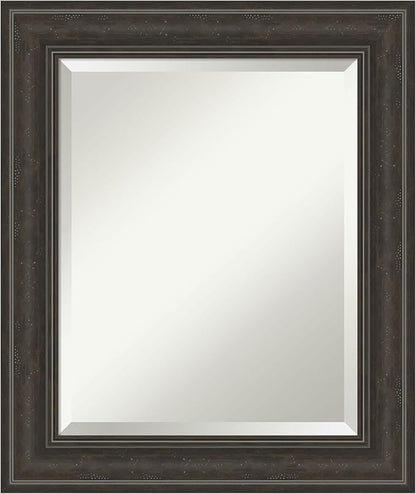 Amanti Art Brown Wall Mirror 26x22 Shipwreck Greywash Rectangle Bathroom Mirror for Wall Decor Living Room, Small Traditional Frame, Hangs Horizonally and Vertically, Bathroom Decor, Beveled Edge