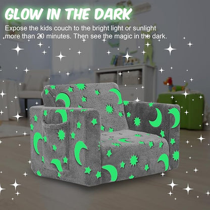 SLIGUY Toddler Couch, Toddler Chair. Kids Couch, Baby Couch, Couch for Kids, Toddler Convertible to Lounger Pull Out Couch, Glow in The Dark Sofa Chair for Boys Medium