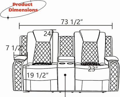 Loveseat Recliner Sofa, Reclining Loveseat Leather Couch with Storage Console, Modern Comfy Home Theater Seating Power Recliner Chair with Cup Holders for Living Room Furniture Sets, White