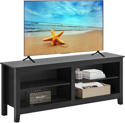 TV Stand for 65 inch TV with Storage,Modern TV Entertainment Center for Bedroom,TV Media Console Table with 4 Open Storage Shelve,55 inch Wood TV Cabinet Black