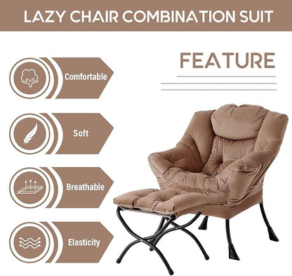 LITA Velvet Dark Brown Contemporary Accent Leisure Upholstered Sofa Chair with Ottoman, Modern Lounge Reading Chair for Living Room, Bedroom & Small Space