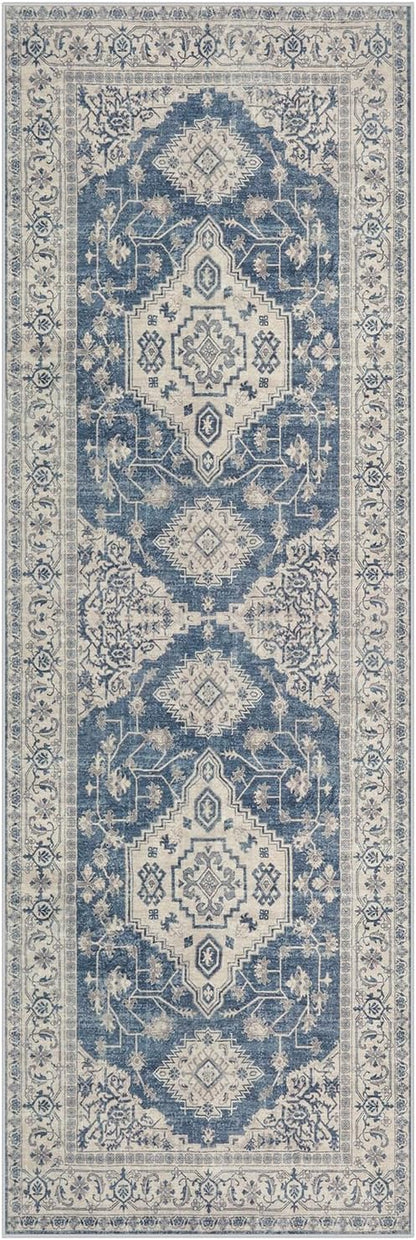 Lahome Oriental Washable Kitchen Runner Rug, 2x6 Carpet Runners for Hallway 6ft Non Skid, Vintage Soft Hallway Rug for Bathroom Bedroom Entryway, Blue