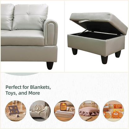 L Shaped Sectional Couches, Leather Couch Modular Sectional Sofa with Ottoman Storage, Modern L Shaped Couch with Chaise for Living Room Bedroom Apartment Furniture, White