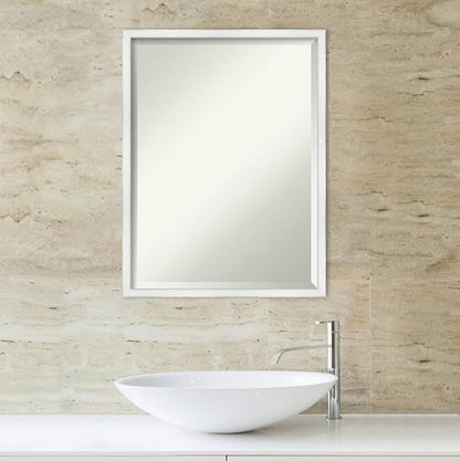 Amanti Art White Bathroom Mirror for Over Sink, 25x19 Breeze Distressed White Rectangle Vanity Mirror, Medium Country Rustic Wood Frame, Hangs Horizonally and Vertically, Bathroom Wall Decor, Beveled