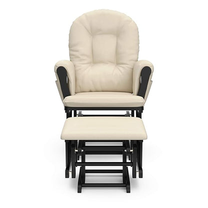 Storkcraft Premium Hoop Glider & Ottoman (Black with Beige) — GREENGUARD Gold Certified, Solid Wood Craftsmanship, Convenient Storage Pockets, Smooth-Gliding Chair for Nursery, Multi-Award-Winning