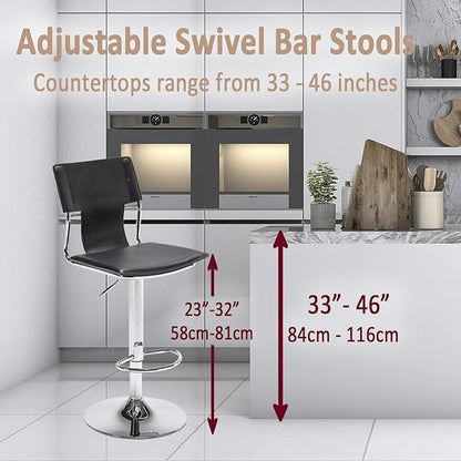 Sidanli Swivel Barstools Set of 2, Adjustable Barstools Set of 2，Faux Leather Bar Chairs for Kitchen Island, Hydraulic Counter Height Bar Stools with Backrest, Black