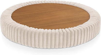 Furniture of America Lennox Modern Chenille 25-inch Round Storage Ottoman with Reversible Flip Top, Upholstered Footstool for Living Room, Bedroom, Entryway, Beige Pink