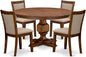 F3MZ5-50N-04 5-Pc Dining Room Set consists of a Pedestal Kitchen Table and 4 Light Tan Polyester Chairs with Padded Back - Antique Walnut