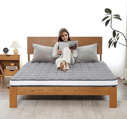 Welnow Japanese Futon Floor Mattress, Queen Size Thick Tatami Mat Portable & Foldable Roll Up Floor Bed Mattress with Storage Bag, Sleeping Pad for Adults, Dorm, Guest Bed, Camping and Travel, Grey