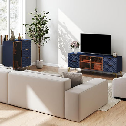 Rovibek 59" Modern TV Stand, Entertainment Center TV Console with Storage Drawers and Open Shelves, Media Console for Living Rooms and Bedrooms