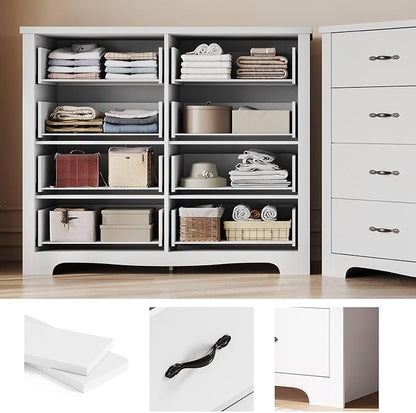 LINSY HOME 8 Drawers Dresser for Bedroom, 47" Wide Rustic Wood Dressers & Chests of Drawers, 40" Tall Modern Storage Dresser with Antique Handles for Closet, Living Room, Hallway, White