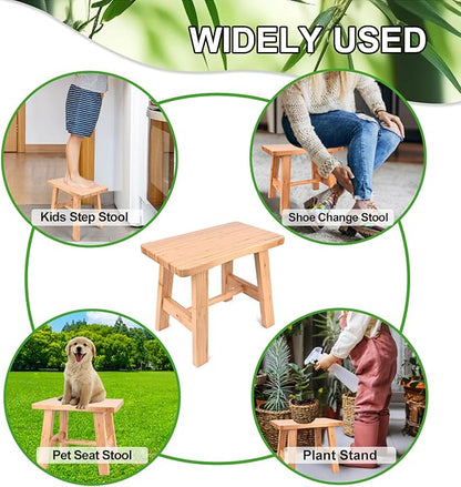 Bamboo Step Stool for Kids Adults Bathroom, 10 Inch One Step Stool You Can Sit On for Bedroom and Kitchen (Medium).
