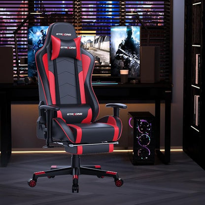 GTRACING Gaming Chair with Footrest Speakers Video Game Chair Bluetooth Music Heavy Duty Ergonomic Computer Office Desk Chair Red