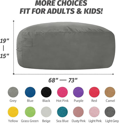 7FT Bean Bag Chair with Ultra Soft Velvet Cover Bean Bag Sofa with Memory Foam Bean Bag Chairs with Large Size Lazy Sofa for Dorm Office Living Room Bedroom Grey 7'