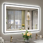 44x30 Inch LED Bathroom Mirror with Lights (Front Lit and Backlit) Black Framed Lighted Vanity Mirror for Bathroom Wall Dimmable Anti-Fog Memory Tempered Glass Horizontal/Vertical