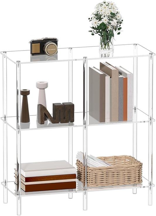 Acrylic Console Table, 29.5" Small Entryway Table with Open Shelves, Clear Entry Table for Sofa, Foyer, Hallway, Living Room, Easy Assembly, 3 Tier, 11.8" D x 31.7" H