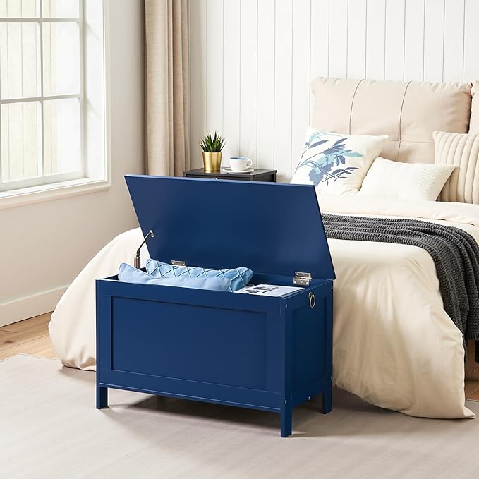 HOOBRO Toy Box, Retro Wooden Look Storage Chest with Safety Hinge, Entryway Storage Bench Supports 220 lb, 29.9 x 15.7 x 18.9 Inches Toy Chest Organizer, Easy Assembly (Blue) BU75CW01G1