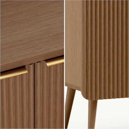 Buffet Cabinet, Sideboard Fluted Cabinet Modern Kitchen Buffet Storage Cabinets with Doors and Shelves, Wood Farmhouse Coffee Bar Station for Entryway & Dining Room & Living Room, Walnut