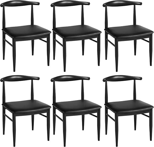 Yaheetech Dining Chairs Set of 6 Mid Century Modern Leather Dining Room Chairs with Armless Backrest & Metal Legs for Kitchen, Living Room, Black