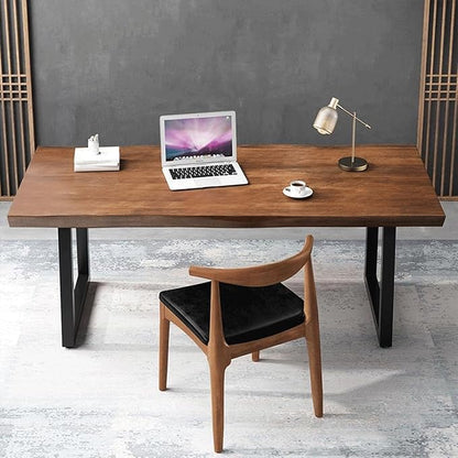 Modern Minimalist Solid Wood Office Desk with Metal Base Easy to Assemble Durable Writing Table Dining Table Computer Desk Multiple Ideal for Living Room and Dining Room (47inch)