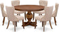 F3SI7-50N-04 7-Pc Kitchen Table Set consists of a Pedestal Table and 6 Light Tan Polyester Padded Chairs with Button Tufted- Antique Walnut