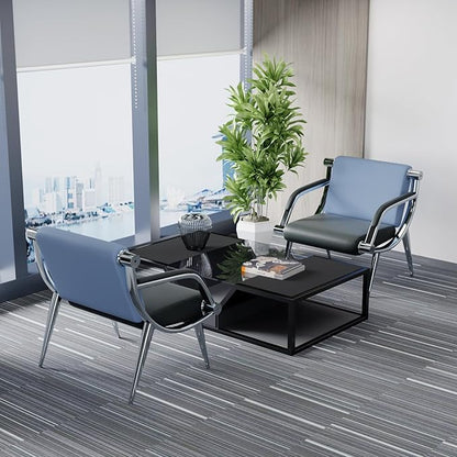wonline 2Pcs Waiting Room Chair with Armrest PU Leather Office Furniture, Office Guest Seating Lobby Conference Reception Chairs for Airport Clinic Hospital Bank Salon Barber(Blue&Black)