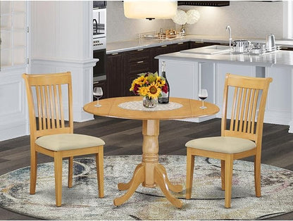 East West Furniture DLPO3-OAK-C 3 Piece Dining Set Contains a Round Dining Table with Dropleaf and 2 Linen Fabric Kitchen Room Chairs, 42x42 Inch, Oak