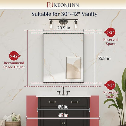 Keonjinn 30 x 36 in Brushed Nickel Bathroom Mirror for Over Sink, Rectangular Silver Metal Framed Rectangular Vanity Wall Mirror Square Corner Modern Farmhouse Rectangle Mirror(Horizontal/Vertical)
