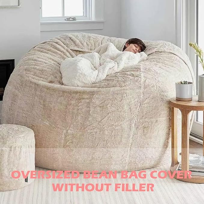 BCU 7FT Big Bean Bag for Adults Kids Without Filling Oversized Bean Bag Chair Cover for Stuffed Animal Storage, Lemon Yellow
