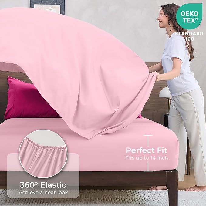 HEVUMYI Hot Pink & Baby Pink Cali-King Comforter Set - 7-Piece All Season Bed in a Bag Cali-King, Ultra Soft Bedding Set with Comforter, Flat Sheet, Fitted Sheet, Pillowcases, Pillow Shams