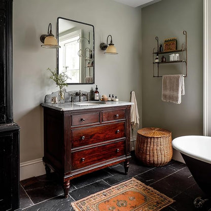 ANDY STAR Hand-Forged Black Bathroom Mirrors for Wall, 22x30 Inch Vintage Solid Steel Metal Frame Bathroom Vanity Mirror, Antique Rounded Rectangle Wall Mirror, Hangs Horizontally or Vertically