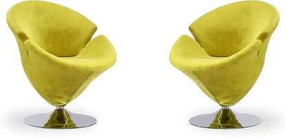 Manhattan Comfort Tulip Swivel Accent Chair with 360° Turn, Modern Flower Inspired Design, Soft Velvet Upholstery, Polished Chrome Base, No Assembly Required, 300 Lbs Capacity, Green