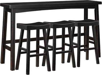 Lexicon Bar Table Set for 3, Small Kitchen Table Set Kitchen Island Table with 3 Saddle Bar Stools, 4 Piece Dining Table Set for Breakfast Nook, Living Room, Apartment, Pub Height, Black