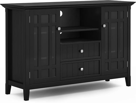 SIMPLIHOME Bedford Solid Wood 53 inch Wide Transitional TV Media Stand in Black for TVs up to 60 inches for The Living Room and Entertainment Center