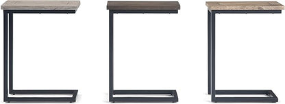 SIMPLIHOME Skyler 18-inch Wide Solid Mango/Metal Industrial C-Shaped End Table in Birch/Black for Living Room, Office, or Bedroom, Assembled