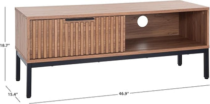 SAFAVIEH Lylia TV Stand for up to 55" Flatscreen – Oak with Black Legs & Handle, 1 Sliding Door, 1 Open Shelf, Entertainment Media Console (MED9617D)