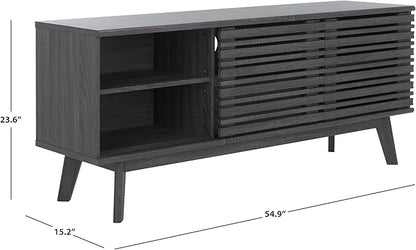SAFAVIEH ESMA TV Stand for up to 60" Flatscreen – Distressed Black, Low Sideboard with 2 Sliding Doors, 1 Open Shelf, 1 Drawer, Entertainment Media Console (MED9638E)