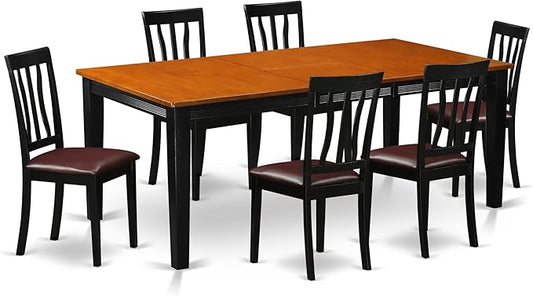 East West Furniture QUAN7-BCH-LC 7 Piece Kitchen Table & Chairs Set Consist of a Rectangle Butterfly Leaf Dining Table and 6 Faux Leather Upholstered Chairs, 40x78 Inch, Black & Cherry