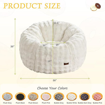 Hobestluk Bean Bag Chair Oversized Bean Bag Chair for Adults Donut-Shaped Large Bean Bag with Spacious Design for Living Room Bedroom or Reading Nook (Bubble White)