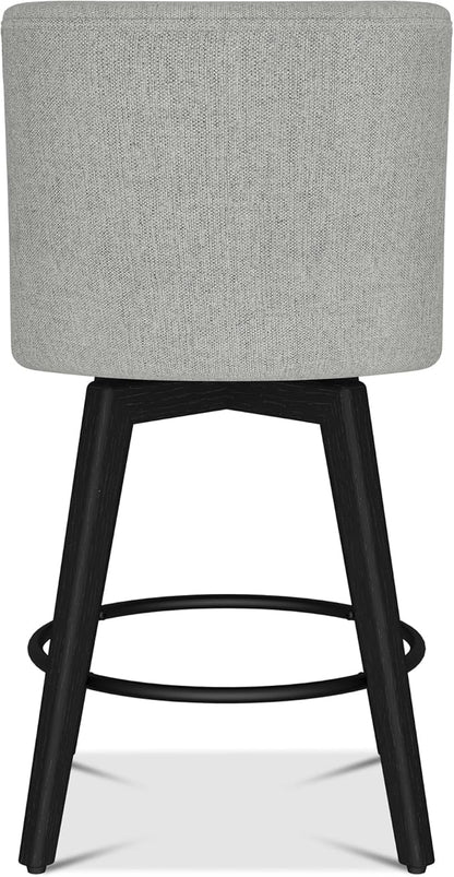 Counter Height Bar Stools Set of 4, Modern Swivel Barstools with Back and Wood Legs, Linen Fabric Upholstered Bar Chairs, 26" H Kitchen Counter Stools, Kitchen Island Home Bar, Light Grey