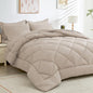 HEVUMYI Khaki Cali-King Comforter Set - 7-Piece All Season Bed in a Bag Cali-King, Ultra Soft Bedding Set with Comforter, Flat Sheet, Fitted Sheet, Pillowcases, Pillow Shams