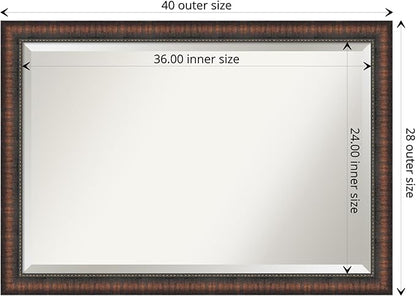 Amanti Art Brown Bathroom Mirror for Over Sink, 28x40 Caleb Brown Rectangle Vanity Mirror, Large Rustic Farmhouse Frame, Hangs Horizonally and Vertically, Bathroom Wall Decor, Beveled Edge