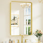 Keonjinn Gold Bathroom Mirrors for Over Sink 24 x 36 Inch Brushed Brass Metal Framed Mirror, Rounded Rectangle Bathroom Vanity Mirror, HD Tempered Glass Modern Mirror for Wall(Horizontal/Vertical)