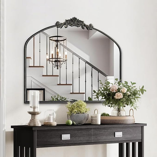 Wall Mirror Window Decorative Traditional Mirrors Antique Arched Farmhouse for Living Room Bedroom Entryway Bathroom Vanity 30 * 36 * 1.2,Black