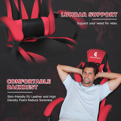 Gaming Chair with Linkage Armrest & Footrest, High Back Video Gaming Chair, Black/Red