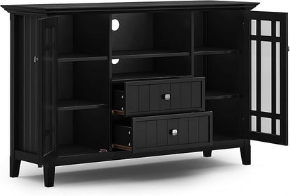 SIMPLIHOME Bedford Solid Wood 53 inch Wide Transitional TV Media Stand in Black for TVs up to 60 inches for The Living Room and Entertainment Center